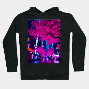 Tokyo City Japan at Night Cyberpunk Cityscape Cherry Blossom Hoodie